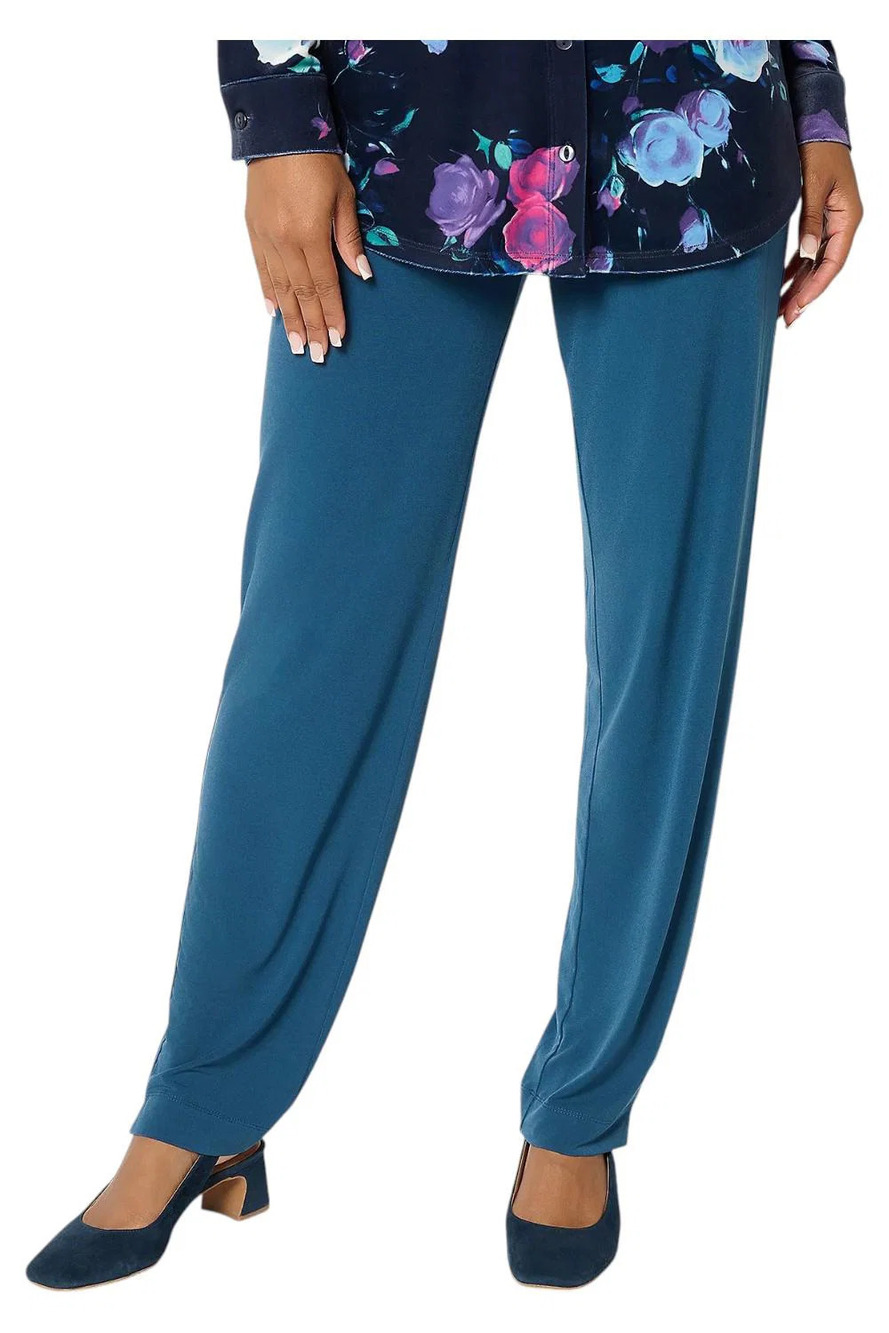 Susan Graver Liquid Knit Pull-On Slim-Leg Pants Midnight Ocean - Petite